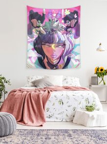 Moxxi Monroe Cyber Luvr Cartoon Figure & Frog Print Tapestry - Multicolor - View 7