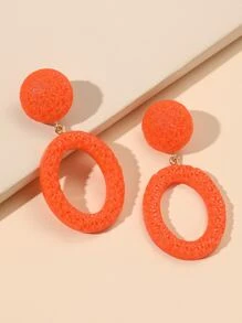 橢圓形耳墜 - 橘色 - 查看 1