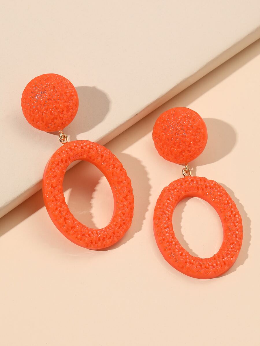 橢圓形耳墜 - 橘色 - 查看 1