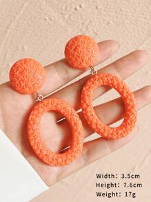 橢圓形耳墜 - 橘色 - 查看 3