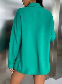 SHEIN VCAY Solid Drop Shoulder Shirt - Green - View 2