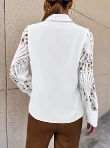 Camisa panel con encaje - Blanco - Ver 2