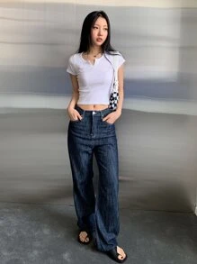 DAZY Đường viền cổ có rãnh Áo phông Crop - trắng - Xem 8