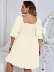 Đầm Plus Size Dải chun màu trơn Giải trí - Màu be - Xem 2