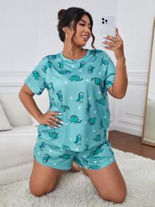 Plus Paw & Dinosaur Print PJ Set / Pajama Set