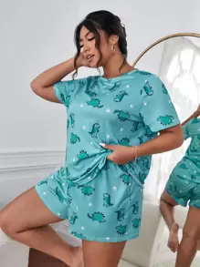 Plus Paw & Dinosaur Print PJ Set / Pajama Set