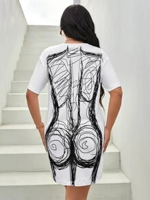 SHEIN SXY Abstract Print Drop Shoulder Dress - Black and White - View 2