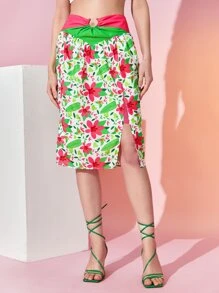 Bethany Grace 印花圓環蕾絲細節開衩半身裙 - 彩色 - 查看 1