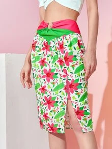 Bethany Grace 印花圓環蕾絲細節開衩半身裙 - 彩色 - 查看 3