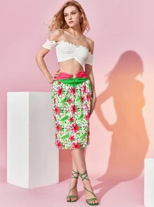 Bethany Grace 印花圓環蕾絲細節開衩半身裙 - 彩色 - 查看 5