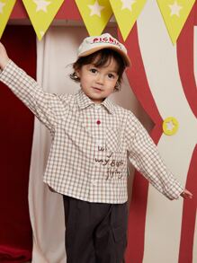 小男童1入組標語和格紋印花襯衫