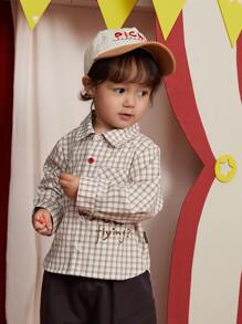 小男童1入組標語和格紋印花襯衫