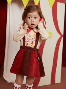 Toddler Girls 1pc Two Tone Label Detail Pinafore Skirt