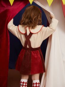 Toddler Girls 1pc Two Tone Label Detail Pinafore Skirt