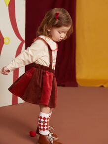Toddler Girls 1pc Two Tone Label Detail Pinafore Skirt