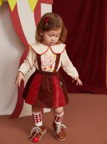 Toddler Girls 1pc Two Tone Label Detail Pinafore Skirt