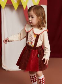 Toddler Girls 1pc Two Tone Label Detail Pinafore Skirt