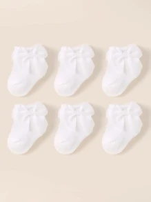 6 双装婴儿秋冬季蝴蝶结装饰保暖毛巾袜幼儿新生儿袜子 - 白色 - 查看 1