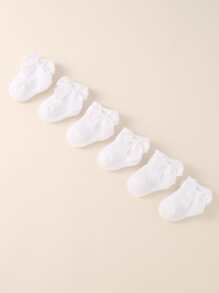 6 双装婴儿秋冬季蝴蝶结装饰保暖毛巾袜幼儿新生儿袜子 - 白色 - 查看 3