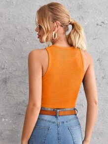 SHEIN Essnce Rib-knit Crop Tank Top - Orange - View 2
