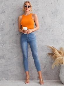 SHEIN Essnce Rib-knit Crop Tank Top - Orange - View 4