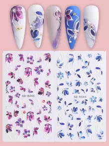 2張花朵圖案美甲貼紙 - 彩色 - 查看 1