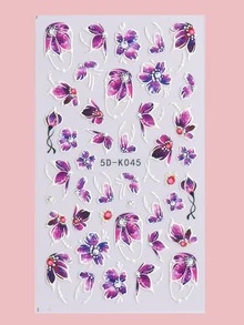 2張花朵圖案美甲貼紙 - 彩色 - 查看 4