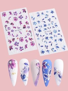 2張花朵圖案美甲貼紙 - 彩色 - 查看 5