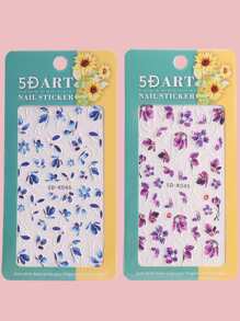 2張花朵圖案美甲貼紙 - 彩色 - 查看 7