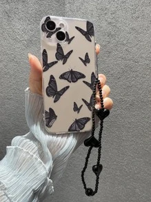 Funda de celular transparente con patrón de mariposa con tira cuenta - Multicolor - Ver 2