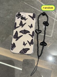 Funda de celular transparente con patrón de mariposa con tira cuenta - Multicolor - Ver 3