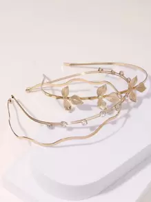 3 piezas Diademas elegantes con decoración de hojas y pedrería - Dorado - Ver 12