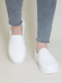 BALTEOP Fall/Winter Women's Plaid Elastic Band Casual Comfortable Leather Splice Slip-On Sneakers For Daily Wear - White - View 3