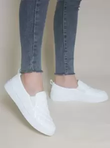 BALTEOP Fall/Winter Women's Plaid Elastic Band Casual Comfortable Leather Splice Slip-On Sneakers For Daily Wear - White - View 4