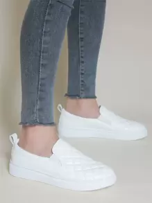 BALTEOP Fall/Winter Women's Plaid Elastic Band Casual Comfortable Leather Splice Slip-On Sneakers For Daily Wear - White - View 7