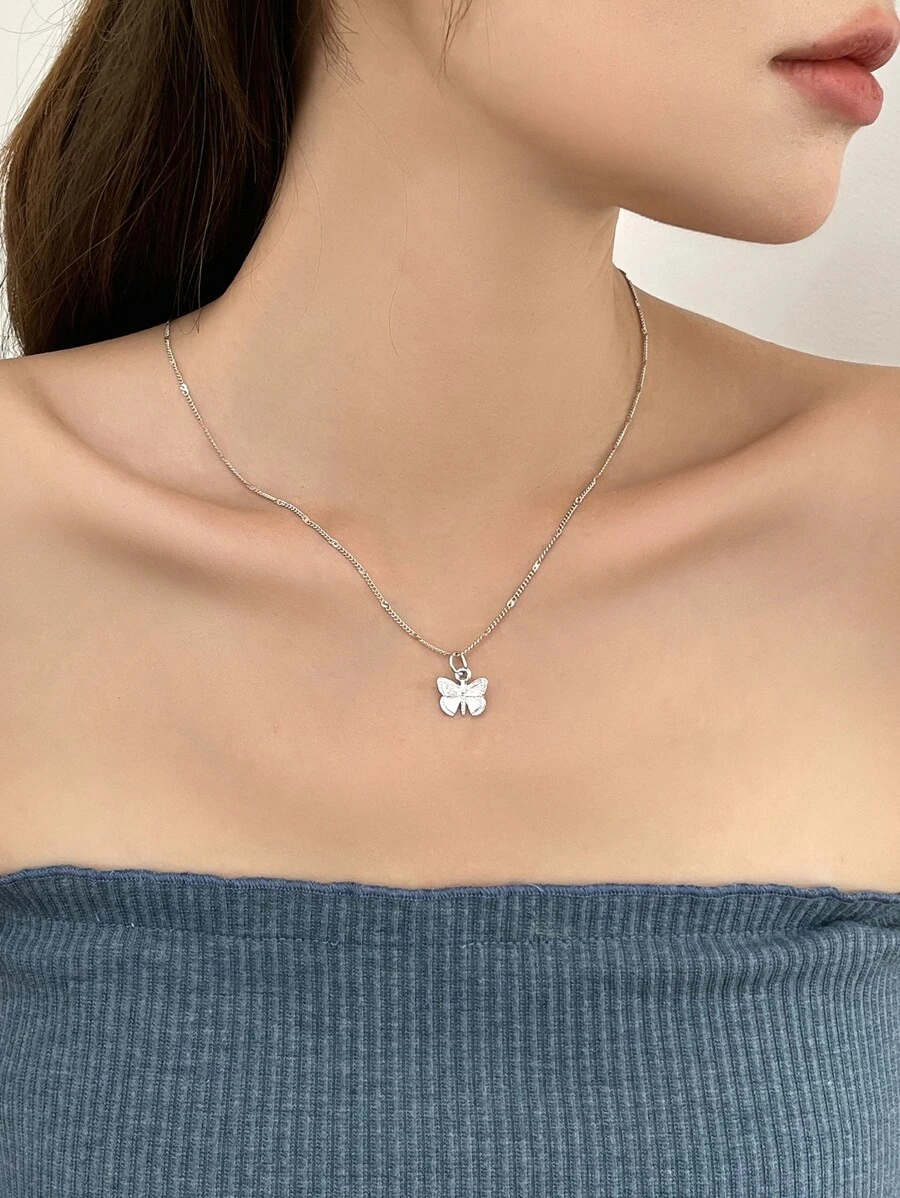 DAZY 蝴蝶墜飾項鍊 - 銀色 - 查看 1