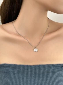 DAZY 蝴蝶墜飾項鍊 - 銀色 - 查看 4