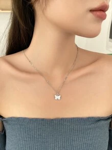 DAZY 蝴蝶墜飾項鍊 - 銀色 - 查看 6