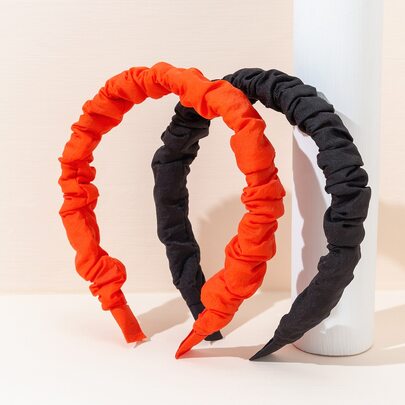 2pcs Solid Ruched Headband