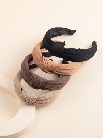 4 diademas anchas anudadas de tela lisa y Jacquard para mujer, diademas de moda para todo fósforo