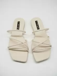 planare Cross Strap Slide Sandals, Beige Elegant Solid Color Slippers