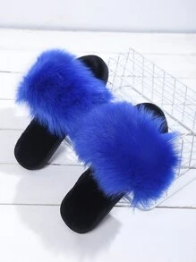 極簡風格毛絨臥室拖鞋 - 藍色 - 查看 2