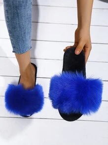 極簡風格毛絨臥室拖鞋 - 藍色 - 查看 4