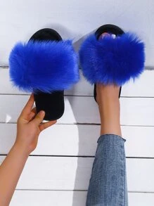 極簡風格毛絨臥室拖鞋 - 藍色 - 查看 6