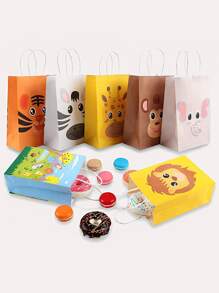 7 chiếc/14 chiếc Túi quà giấy Kraft chủ đề động vật dễ thương, Túi đựng quà dự tiệc - Nhiều màu - Xem 2