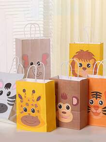 7 chiếc/14 chiếc Túi quà giấy Kraft chủ đề động vật dễ thương, Túi đựng quà dự tiệc - Nhiều màu - Xem 6