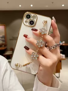 實心手機殼,附有鑲嵌花朵手帶,適用於iphone 11、iphone 13、iphone 14 Pro Max - 白色 - 查看 1