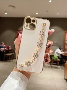 實心手機殼,附有鑲嵌花朵手帶,適用於iphone 11、iphone 13、iphone 14 Pro Max - 白色 - 查看 2