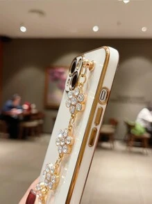實心手機殼,附有鑲嵌花朵手帶,適用於iphone 11、iphone 13、iphone 14 Pro Max - 白色 - 查看 3