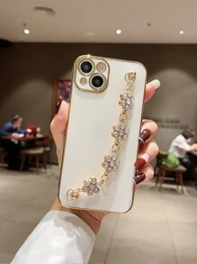 實心手機殼,附有鑲嵌花朵手帶,適用於iphone 11、iphone 13、iphone 14 Pro Max - 白色 - 查看 4